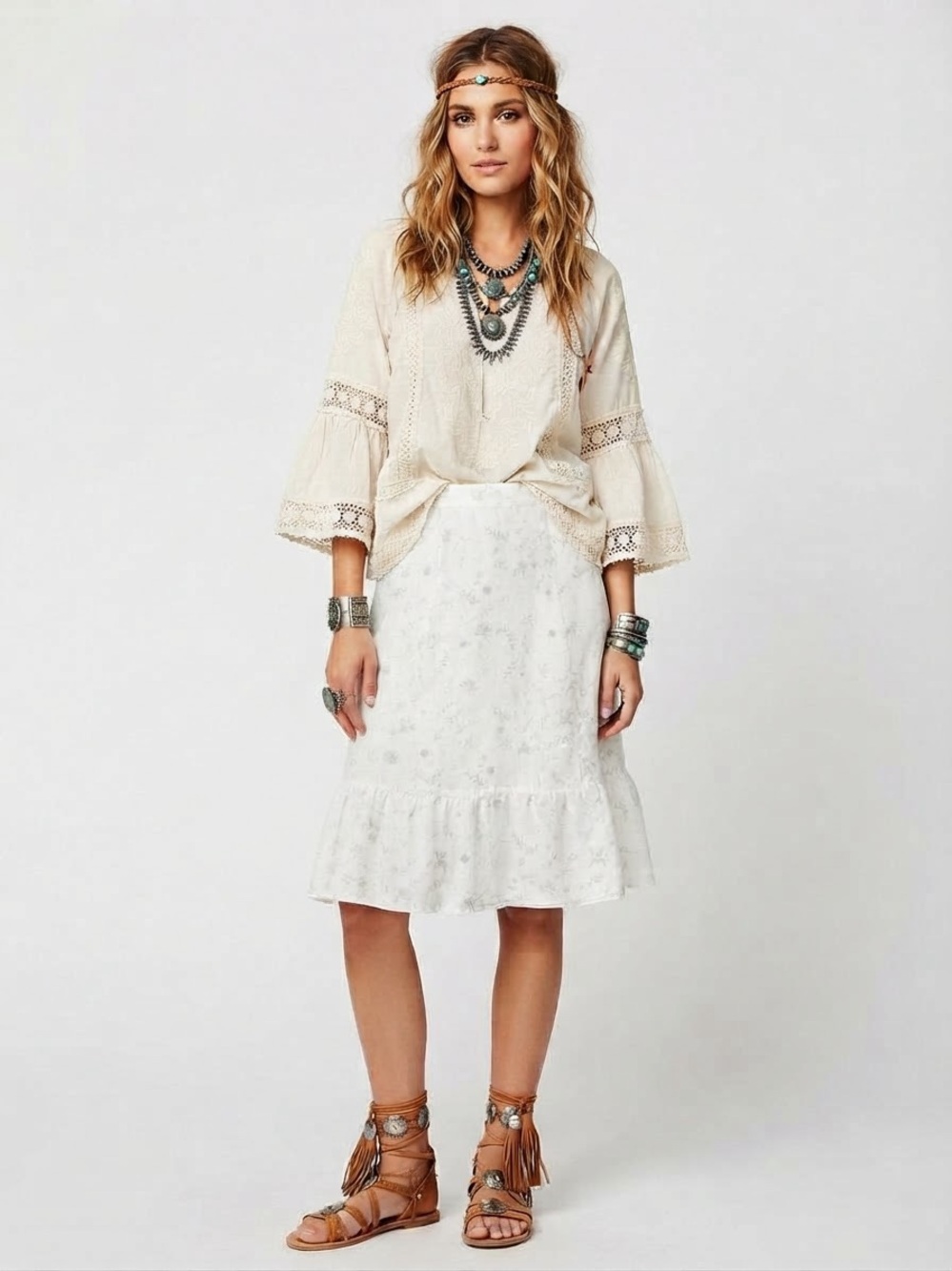 Wilfred Linen Floral Midi Skirt Feminine Prairiecore Cottagecore Minimalist